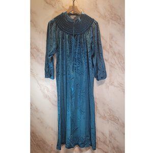 Vintage Blue Velvet Ruffle Top Sleep Gown House Dress